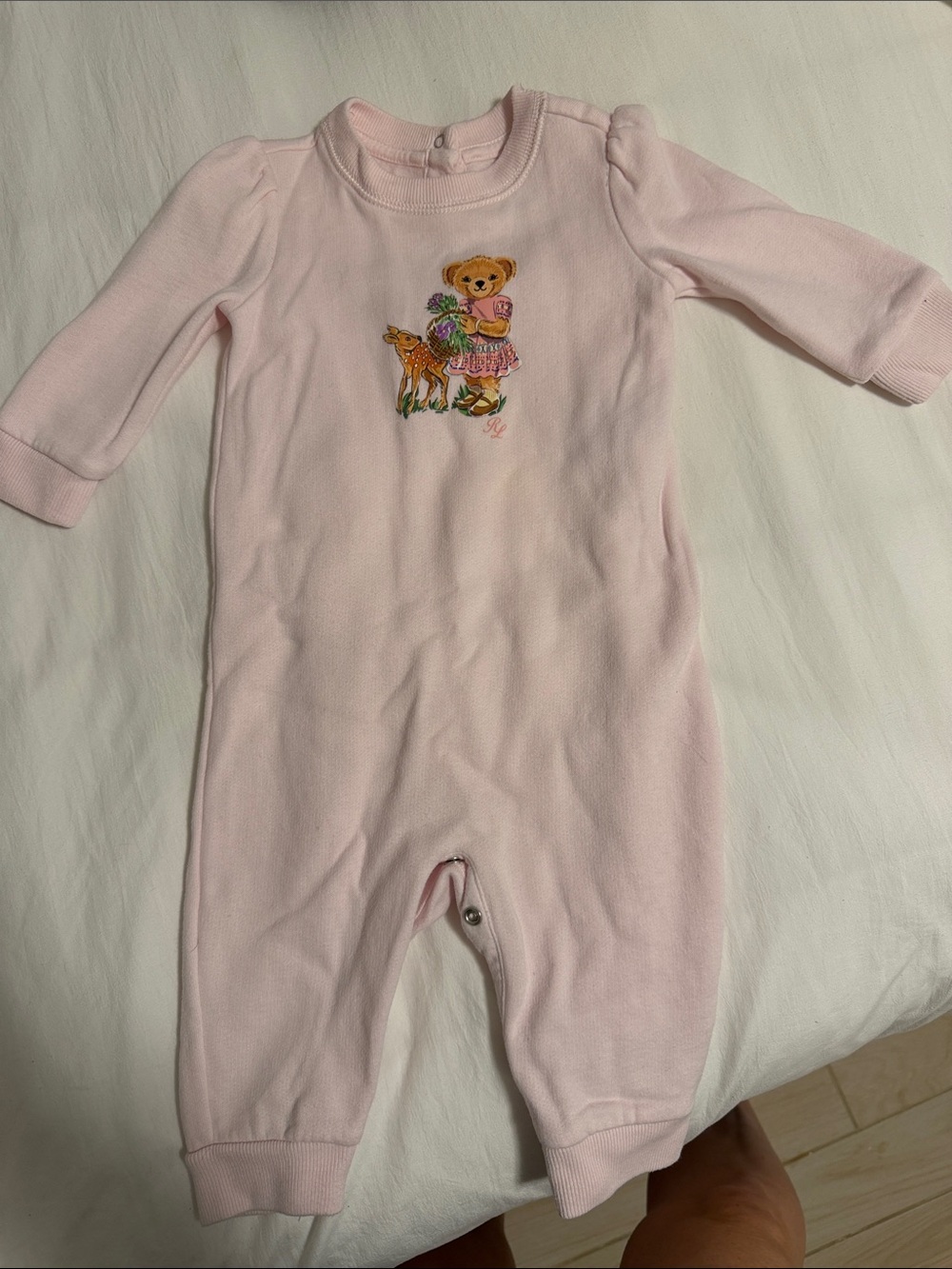Ralph Lauren Light Pink Bear & Fawn Embroidered Footie - 6M